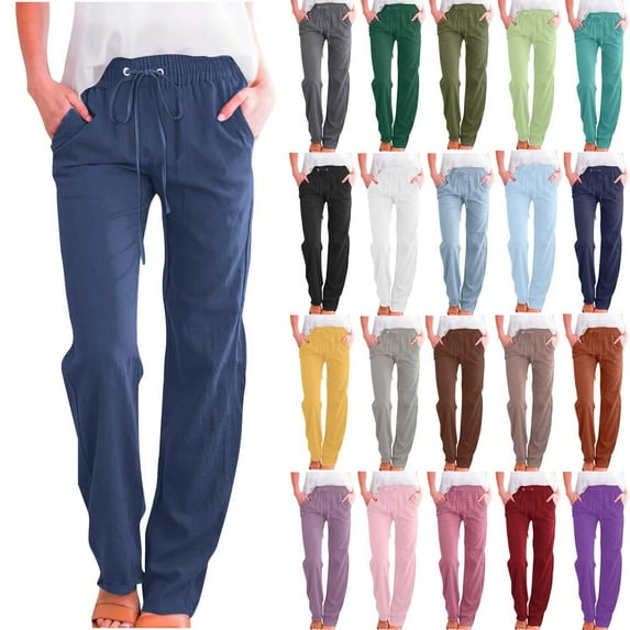 Women's Lightweight Pants Womens Casual Solid Color Straight Wide Leg Trousers Pants with Pocket Business Work Casual Pants Blue S-5XL
