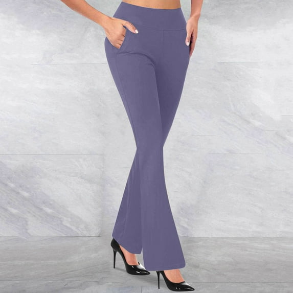 Women's Lightweight Pants Work Dressy Pants for Women, High Waist Stretch Athletic Workout Yoga Pants,Casual Business Flared Trousers with Pockets Chino Pants for Women S-72 Purple M
