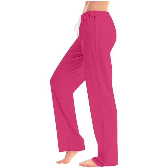 Women's Lightweight Polyester Casual Long Pants with Elastic Drawstring Waist and Pockets for Summer