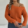 thumbnail image 1 of Women's Orange Off Shoulder Pullover Top Long Sleeve Lightweight Open Weave Solid, 1 of 8