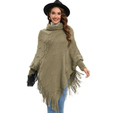 Women's Lightweight Pullover Poncho Sweater Cape with Hood for Fall Winter Gray/Red/Black/Khaki