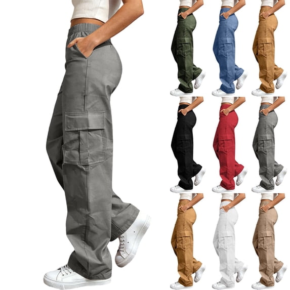 Women’s Lightweight Quick-Dry Cargo Pants Casual Solid Color Pants Straight Leg Cargo Casual Trousers With Pockets