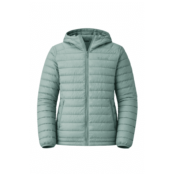 Women's Lightweight Quilted Hooded Jacket Sage Green Zip - Up Puffer Coat - Large