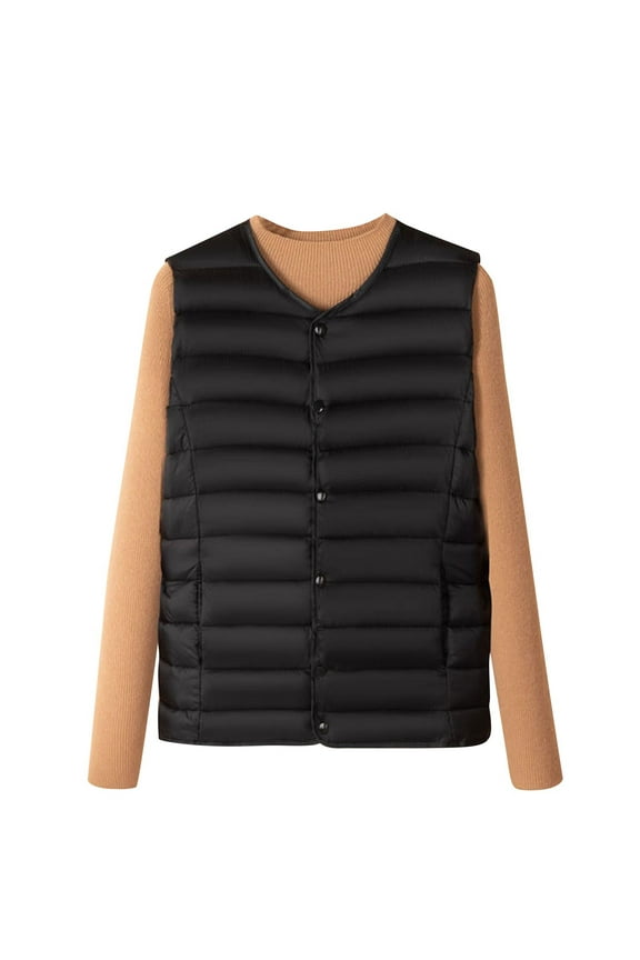 Women's Lightweight Quilted Puffer Vest Sleeveless Collarless Design Thermal Insulated Packable Down Alternative Inner Layer for Winter Outdoor Wear