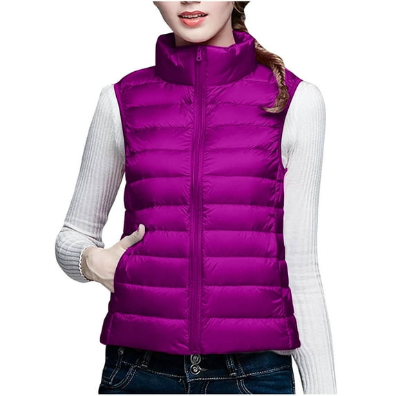 Women's Lightweight Quilted Puffer Vest - Stand Collar Sleeveless Jackets Warm Winter Zip Up Outerwear with Pockets