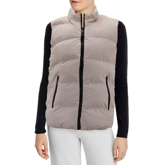 Women's Lightweight Quilted Stand Collar Full Zip Up Down Puffer Jacket Vest (Beige, S)