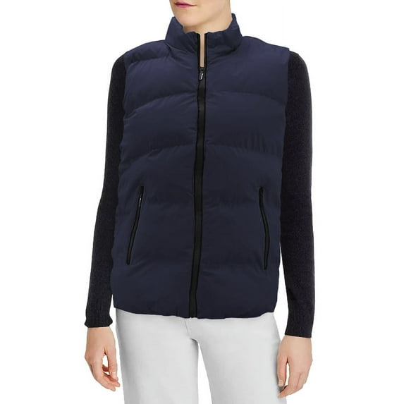 Women's Lightweight Quilted Stand Collar Full Zip Up Down Puffer Jacket Vest (Navy, M)