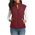 thumbnail image 1 of Women's Lightweight Quilted Vest Slim-Fit Zip-Up Puffer Vests Stand Collared Sleeveless Outerwear Padded Jackets Wine, S, 1 of 7