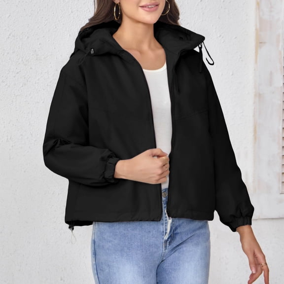 Women's Lightweight Rain Jacket, Packable Hooded Windbreaker, Breathable Outdoor Waterproof Jacket for Cycling and Travel, Comfortable Loose Fit Raincoat, Quick-Dry Foldable Hiking Shell Black L