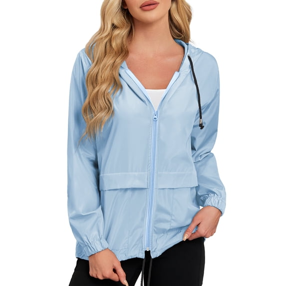 Women's Lightweight Rain Jacket - Waterproof Packable Hooded Raincoat for Travel & Outdoor Blue S