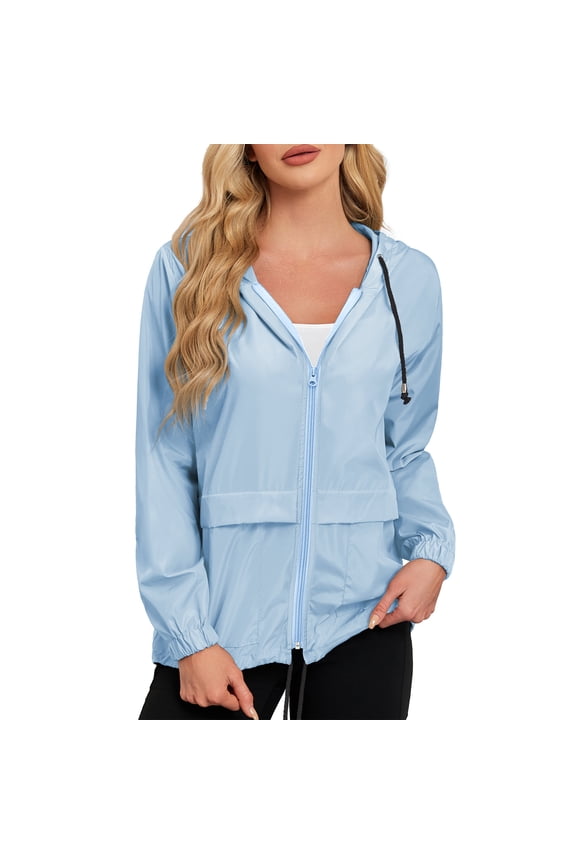 Women's Lightweight Rain Jacket - Waterproof Packable Hooded Raincoat for Travel & Outdoor Blue S