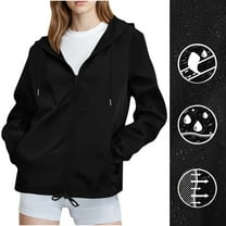 Women's Lightweight Rain Jacket with Zip Pockets Waterproof with Hooded Hiking Soft Shell Windbreaker for Outdoor Casual Sportswear
