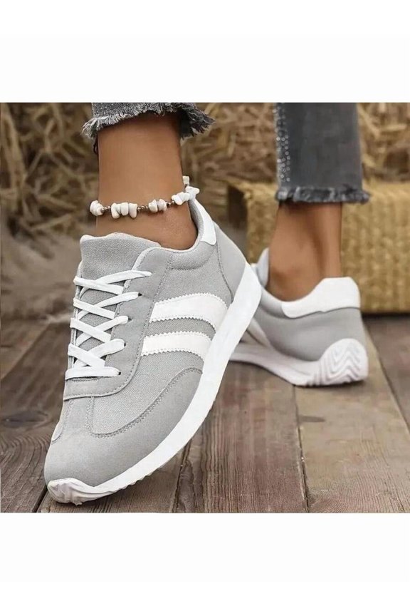 Women’s Lightweight Retro Casual Sports Shoes - New Design for Spring & Summer. White, Green, & Red Accents. Round Toe. Synthetic Microfiber Leather Upper. EVA/PVC Cushioned Sole. Comfortable