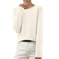 thumbnail image 1 of Women's Lightweight Round Neck Pullover Sweater, Soft Knitted Long Sleeve Tunic with Ribbed Cuffs, Solid Color Casual Light Sweater for Fall Winter Daily Wear, 1 of 5