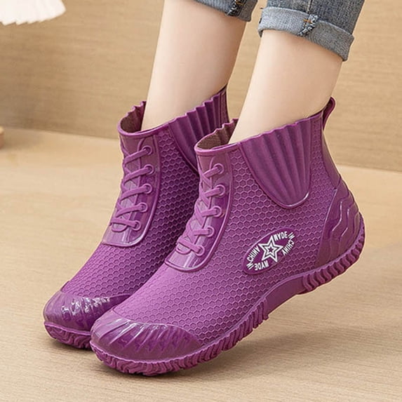 Women's Lightweight Short Ankle Rain Boots Waterproof Smooth Round Toe Anti Slip Textured Outsole Neutral Shades for Mild Rainy Errands Casual Outdoor Walks Purple 36