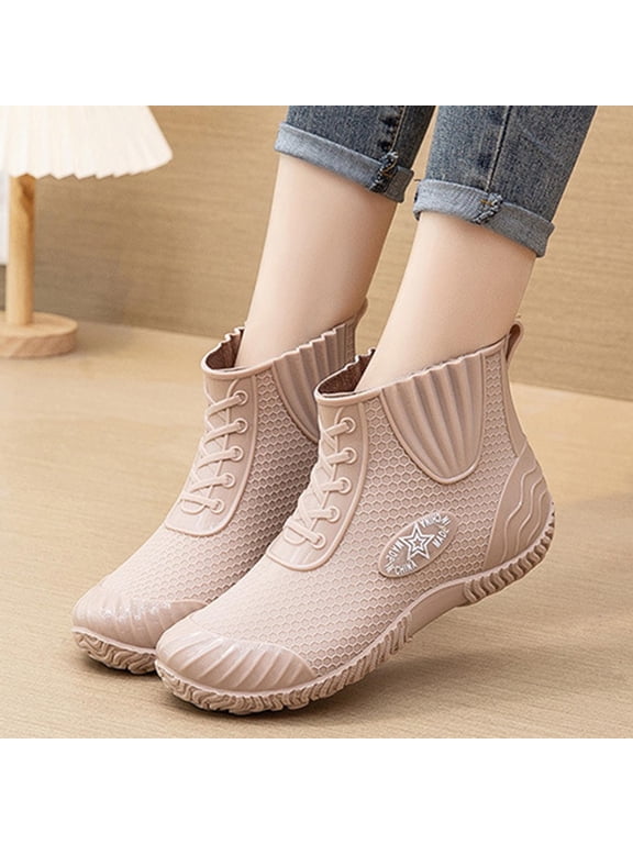 Women's Lightweight Short Ankle Rain Boots Waterproof Smooth Round Toe Anti Slip Textured Outsole Neutral Shades for Mild Rainy Errands Casual Outdoor Walks Beige 37