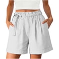 thumbnail image 1 of Women's Lightweight Shorts Comfy Drawstring Waist Cuffed Shorts Summer Linen Shorts for Women White 2XL, 1 of 6
