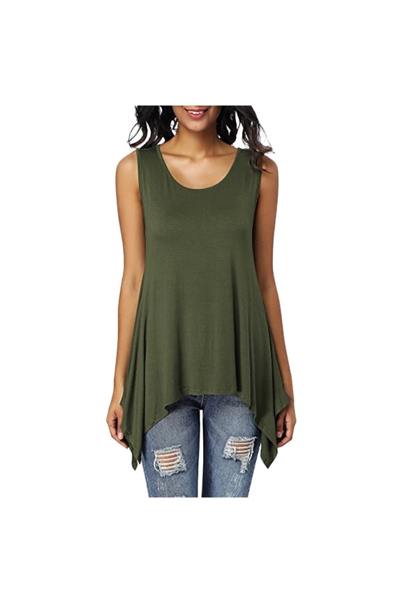 Women's Lightweight Sleeveless Asymmetric Vest Casual Loose Fit Summer Everyday Outerwear Tunic Top