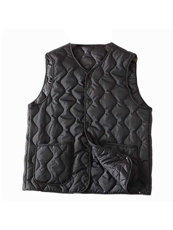 Women’s Lightweight Sleeveless Down Vest Stand Collar Full Zip Thin Cotton Padded Shoulder Warm Liner Jacket for Spring and Fall,Black,XXXXXL