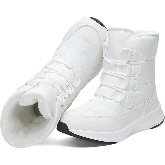 Women's Lightweight Snow boots Waterproof Lace-up Boots Winter Warm Fur Lined Boot High Top Walking Booties