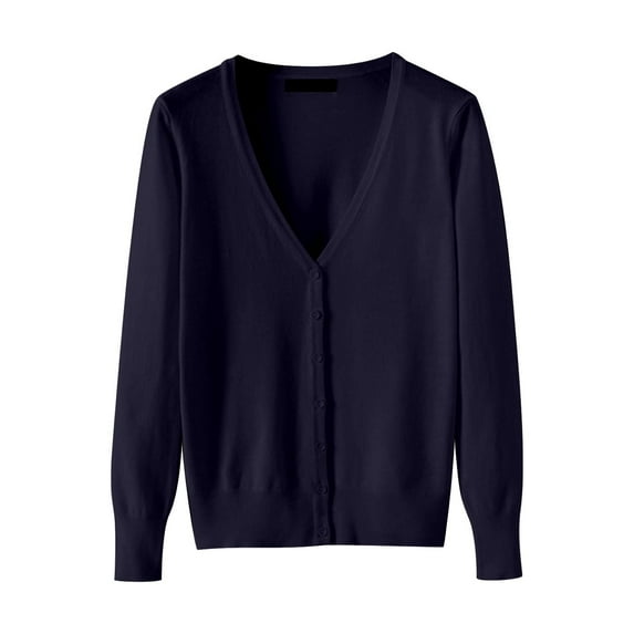 Women's Lightweight Soft Knit V-Neck Cardigan Sweater | Button Front Closure & Ribbed Hem | Plus Size Casual Office Travel Layering Essential for Fall Spring All Season Navy XXXL