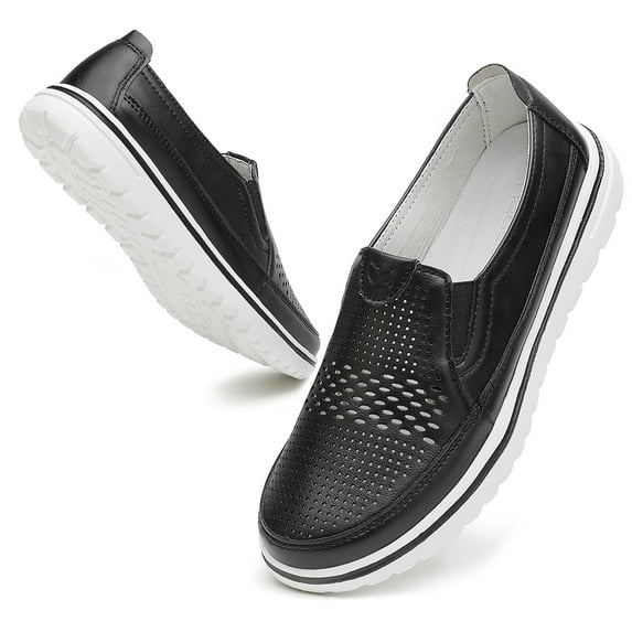 Women's Lightweight Soft Loafers Easy Clean Sporty Driving Flat Shoes 6.5 Black