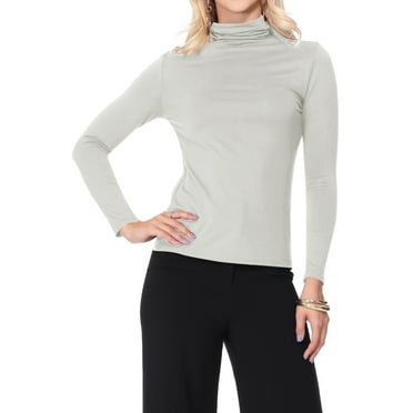 Women's Lightweight Soft Long Sleeve Solid Mock Neck Sweater Turtleneck S-3XL Made in USA