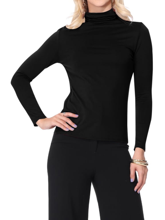 Women's Lightweight Soft Long Sleeve Solid Mock Neck Sweater Turtleneck S-3XL