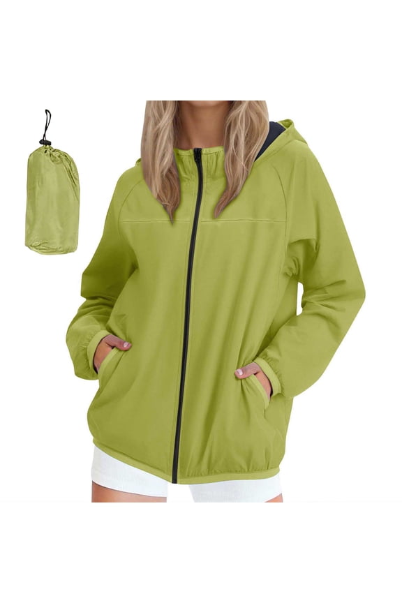 Women's Lightweight Softshell Compression Jacket Solid Hooded Windproof Waterproof Cuffed Long Sleeve Zip Up Packable Windbreaker with Pockets Green S