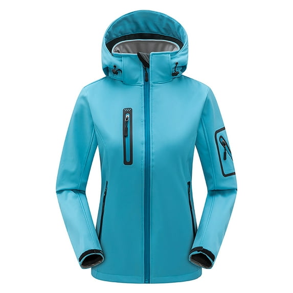 Women's Lightweight Softshell Jacket with Hood Fleece Lined Warm Waterproof Windbreaker Full Zip Jacket for Running Golf Hiking