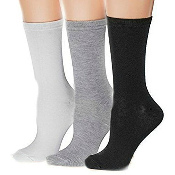 Women's Lightweight Solid Black White Grey Long Cotton Assorted Crew Socks Packs