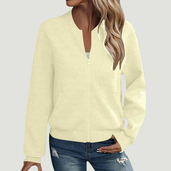 Women's Lightweight Solid Color Jacket with Zipper and Pocket Hoodless Design for Everyday Wear