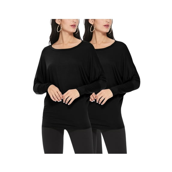 Women's Solid Stretch Dolman Tops (Pack of 2) Lightweight and Relaxed Fit