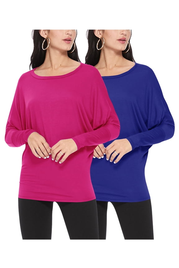 Women's Solid Stretch Dolman Tops (Pack of 2) Lightweight and Relaxed Fit