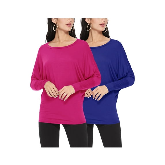 Women's Solid Stretch Dolman Tops (Pack of 2) Lightweight and Relaxed Fit