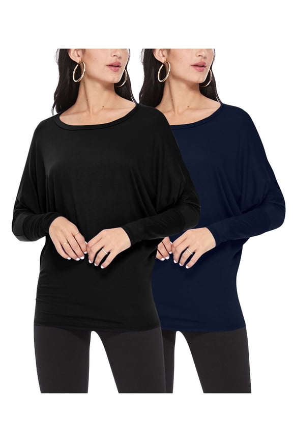 Women's Solid Stretch Dolman Tops (Pack of 2) Lightweight and Relaxed Fit