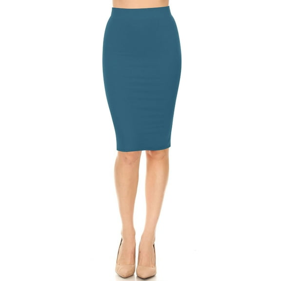 Women's Lightweight Stretch High Waist Casual Solid Midi Pencil Skirt