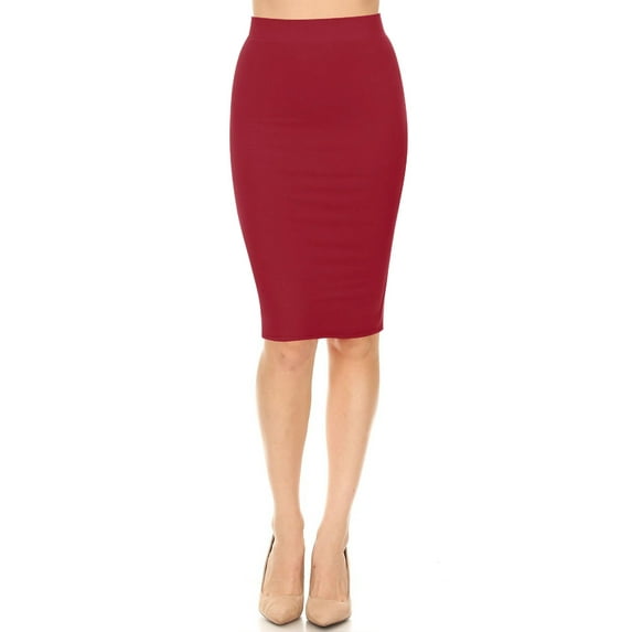 Women's Lightweight Stretch High Waist Casual Solid Midi Pencil Skirt