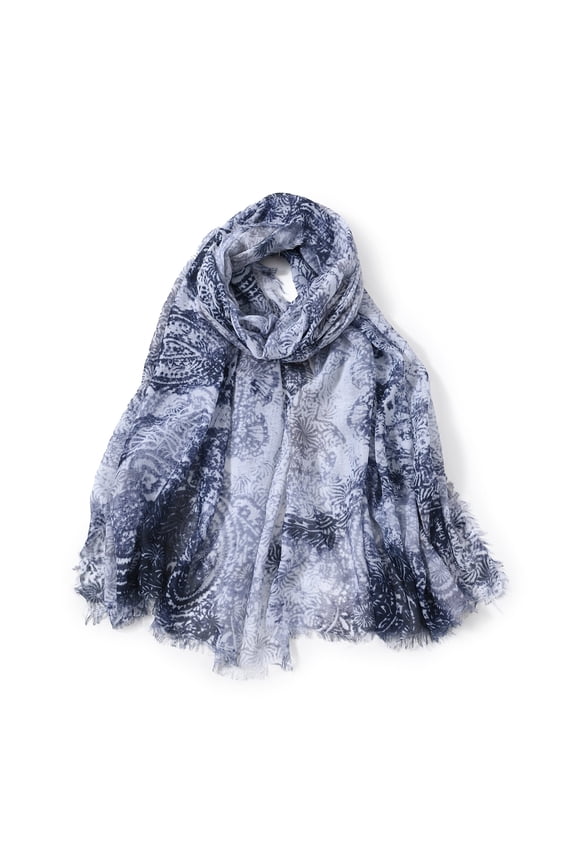 Women's Lightweight Striped Scarf - Chiffon Scarf for Spring & Summer - Breathable Printed Fashion Scarf - Versatile Beach Cover Up - Machine Washable (Gold/Sky Blue/Denim)