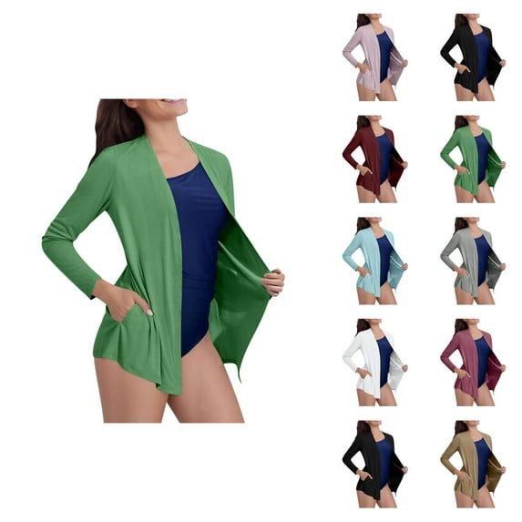 Women's Lightweight Summer Cardigan Long Sleeve Sun Knit Cover Up Soft Breathable Loose Fit Casual Outerwear With Pockets Cardigan Sweaters for Women
