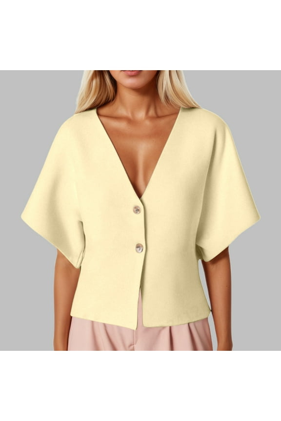 Women's Lightweight Summer Cardigan Short Sleeve Button Down Knit Sweater Casual Open Front Cropped Outerwear Tops