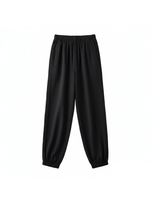 Women's Lightweight Summer Linen Harem Pants, Casual Elastic Waist Loose Lounge Beach Trousers with Pockets