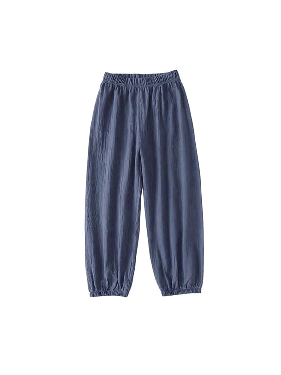 Women's Lightweight Summer Linen Harem Pants, Casual Elastic Waist Loose Lounge Beach Trousers with Pockets