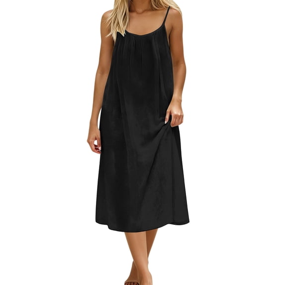 Women's Lightweight Summer Sleeveless Backless Casual Dress Relaxed Fit Flowy Maxi,Black,M