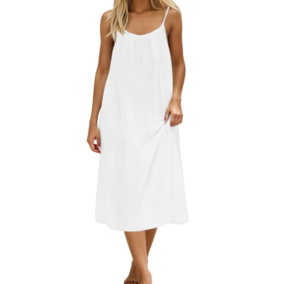 Women's Lightweight Summer Sleeveless Backless Casual Dress Relaxed Fit Flowy Maxi,White,M