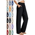 thumbnail image 1 of Women's Lightweight Summer Trousers, High Waist Pull On Straight Leg Casual Pants for Travel & Lounge, 1 of 7