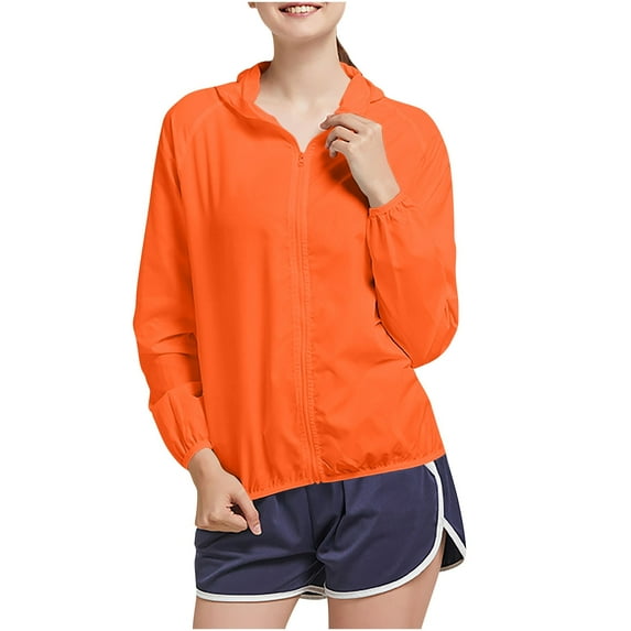 Women's Lightweight Sun Protection Hoodie Jacket UPF 50+ Full Zip Up Long Sleeve Sunshirts for Hiking Outdoors (3XL, Orange)