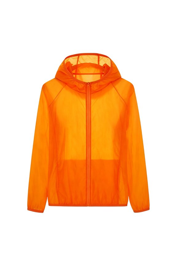 Women's Lightweight Sun Shielding Zip Up Hooded Windbreaker Jacket, Quick Dry Foldable Jacket with Side Pockets and Elastic Cuffs for Cycling Running Hiking Camping Fishing Travel Daily Orange