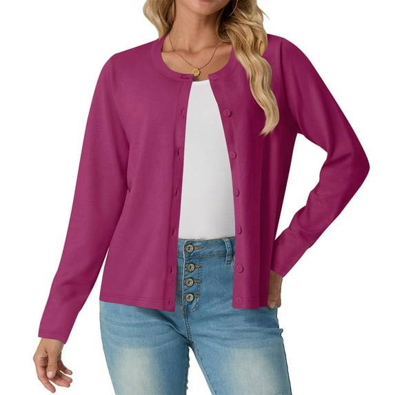 Women's Lightweight Sweater Cardigans Button Down Long Sleeve Crewneck Knit Cardigan Jackets Solid Color Knitwear (2XL, Purple)