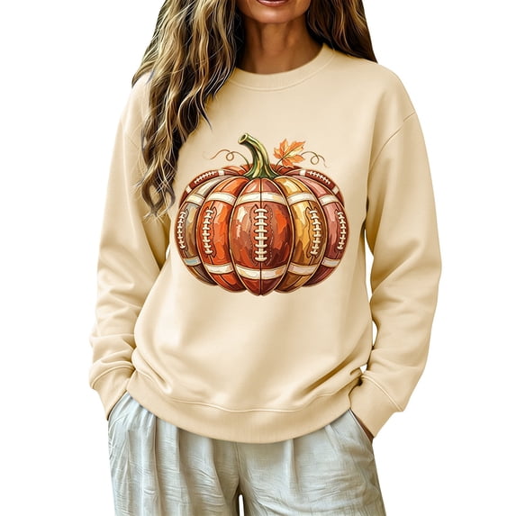 Women's Lightweight Sweatshirt Football Pumpkin Printed Hooded Fan Style Design Trending Womens Clothes Yellow XXL